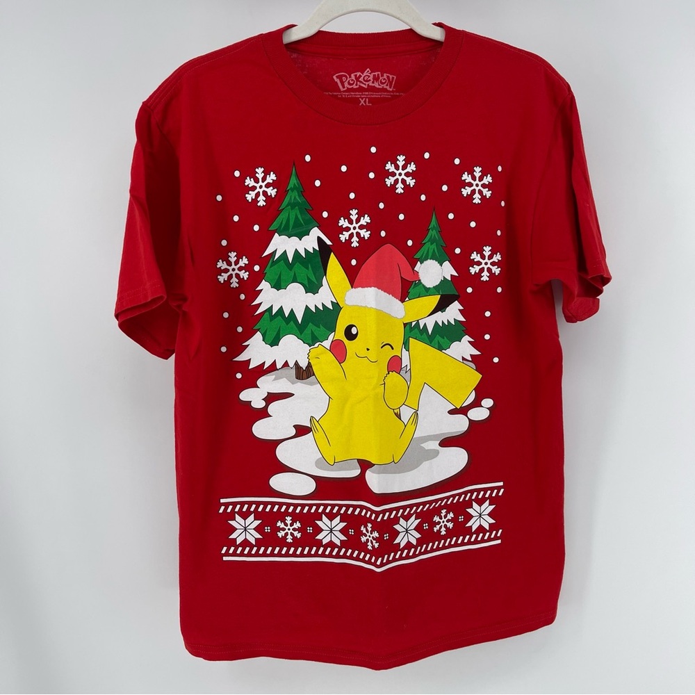 Pokemon Pikachu Red Holiday Print Short Sleeve Graphic T-Shirt, Kids XL
